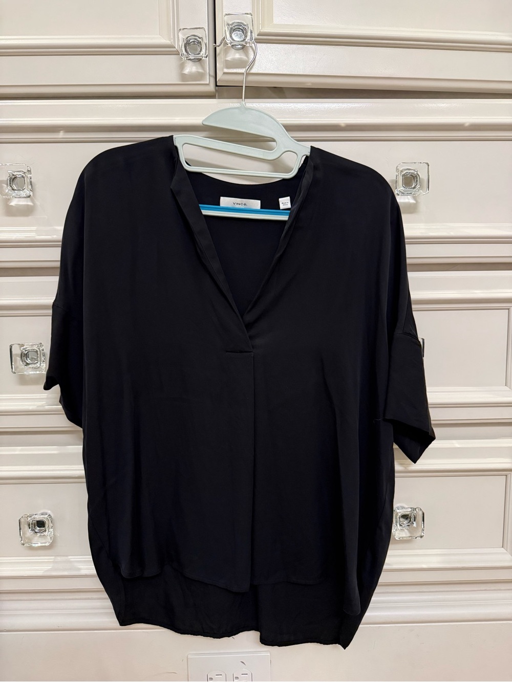 Vince Black Silk V-Neck Oversized Short Dolman Sleeve Tunic